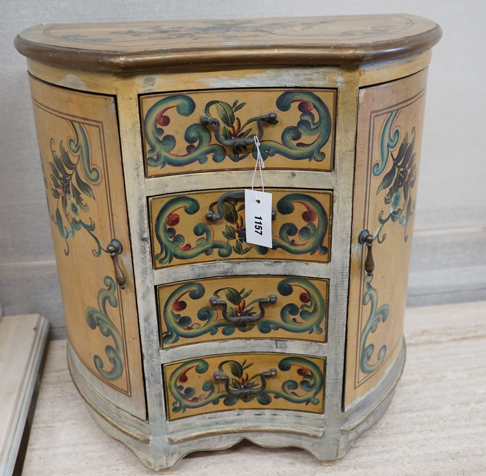 A Venetian style painted miniature commode, width 60cm depth 36cm height 61cm